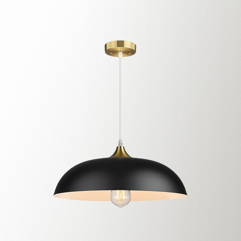 Emliviar 1-Light Dome Pendant Light, 13 Inch Modern Ceiling Hanging Light with Metal Dome Shade, Black and Gold Finish, 1901M BG/BK