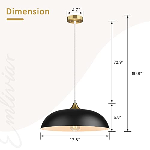 
                  
                    Emliviar 1-Light Large Pendant Light, Industrial Metal Dome Hanging Light for Kitchen Island Dining Room, Black and Gold Finish, 1901L BG/BK
                  
                