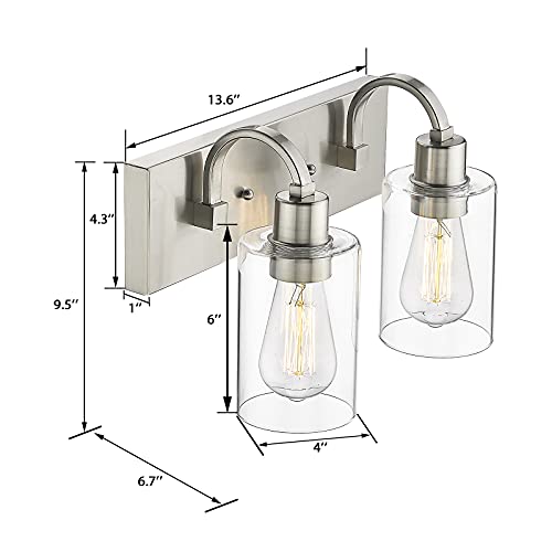 
                  
                    Emliviar 2-Light Bathroom Vanity Light - Bathroom Light Fixture in Brushed Nickel Finish with Clear Glass,YCE237B-2W BN
                  
                