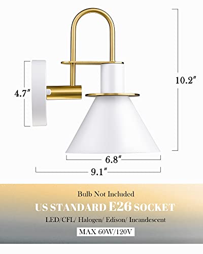 
                  
                    HWH Wall Sconces Set of Two, HWH 1-Light Wall Lamp Light White and Gold Finish, 5HZG56B-2 WH+BG
                  
                