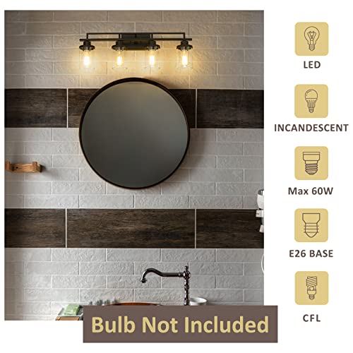 
                  
                    Emliviar 4-Light Vintage Vanity Light - Farmhouse Bathroom Wall Light Fixtures, Oil Rubbed Bronze Finish with Clear Glass, YCE238B-4W ORB
                  
                