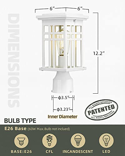 
                  
                    HWH Exterior Pillar Light 2 Pack, Outdoor Post Light Pole Lantern Lighting Fixture, Waterproof with Clear Glass Shade, Glossy White Finish, 5HD36P-2PK WH
                  
                