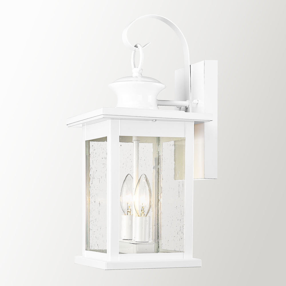 Emliviar Large Outdoor Wall Lantern, Modern Outside Front Porch Lights, White Finish with Seeded Glass, 1810-BW2 WH