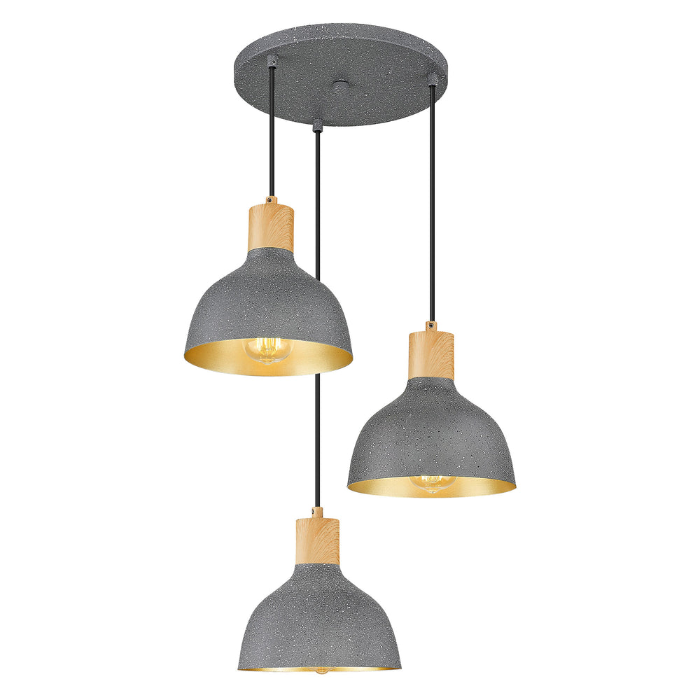 Emliviar 3-Light Cluster Pendant Light, Adjustable Hanging Ceiling Light with Metal Dome Shade for Kitchen Dining Room, Natural Stone Finish, GE273P-3 Grey