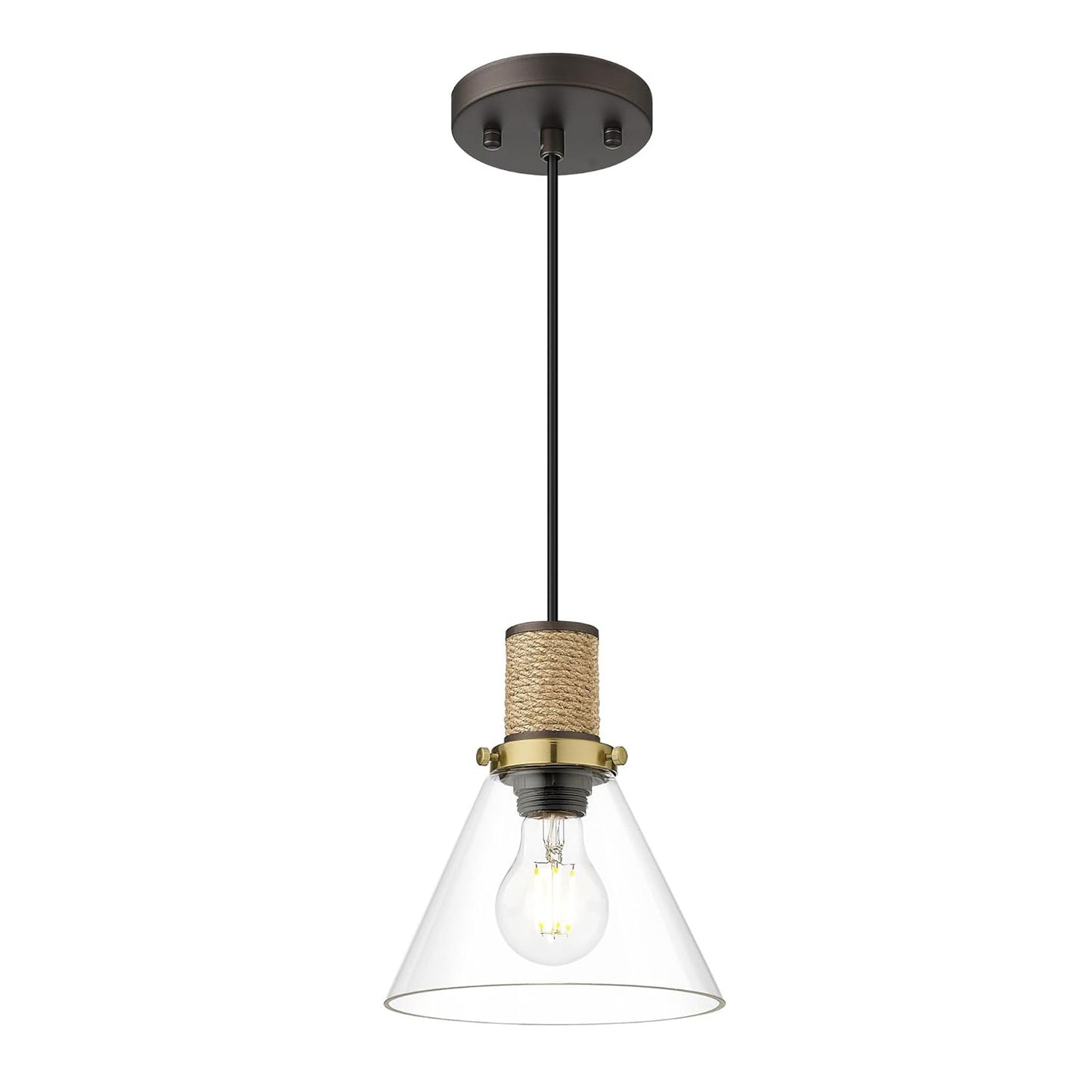 
                  
                    HWH Glass Pendant Lights Kitchen Island, 1-Light Hanging Light Fixtures 8'' Farmhouse Pendant Lighting Over Island, Flared Glass Shade, Oil-Rubbed Bronze and Brass Finish, 5HZG92MIL ORB+BG
                  
                