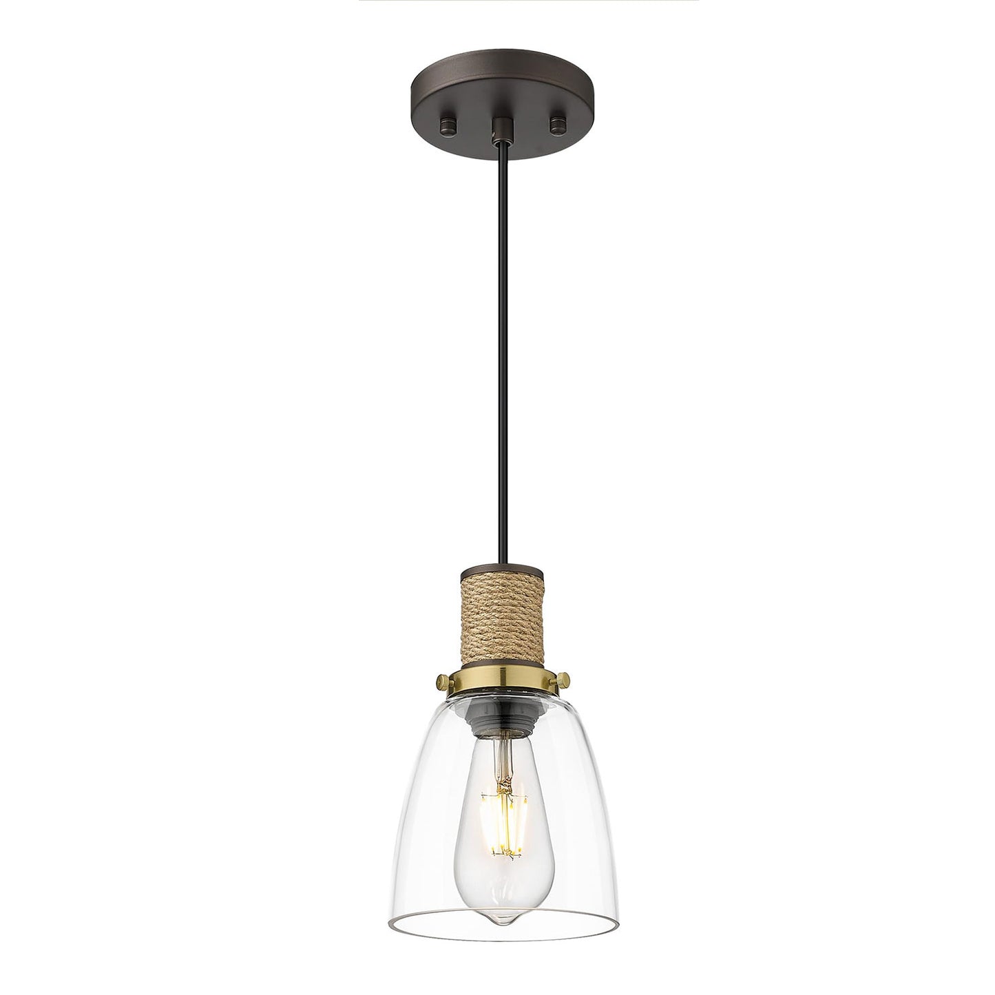 
                  
                    HWH Glass Pendant Light Fixtures, Farmhouse Pendant Lighting 1-Light Hanging Lights for Kitchen Island Schoolhouse Barn, Cone Glass Shade, Oil-Rubbed Bronze and Brass Finish, 5HZG93MIL ORB+BG
                  
                