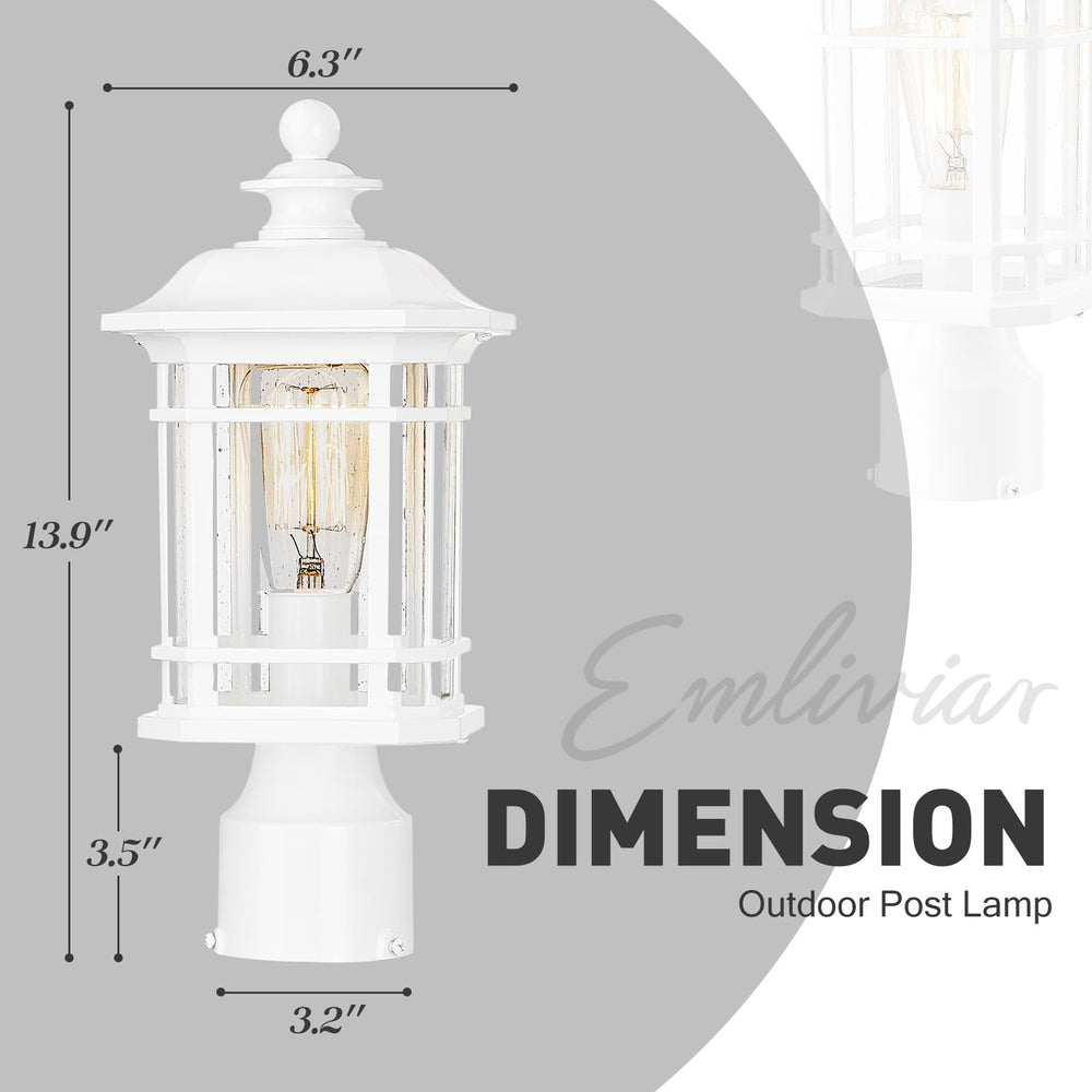 
                  
                    Emliviar 14 Inch Outdoor Post Lamp, Aluminum Exterior Pillar Light with Seeded Glass, White Finish, WE270P WH
                  
                