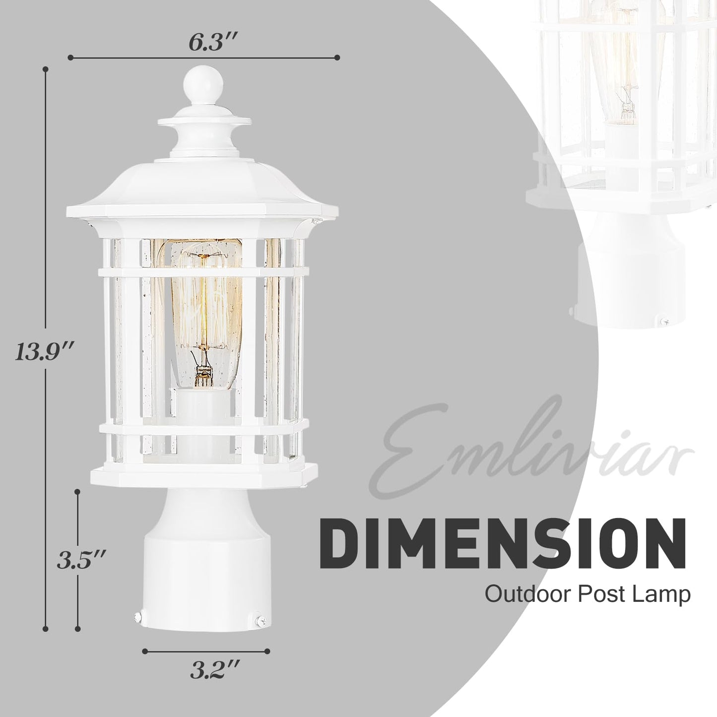 
                  
                    Emliviar 14 Inch Outdoor Post Lamp, Aluminum Exterior Pillar Light with Seeded Glass, White Finish, WE270P WH
                  
                