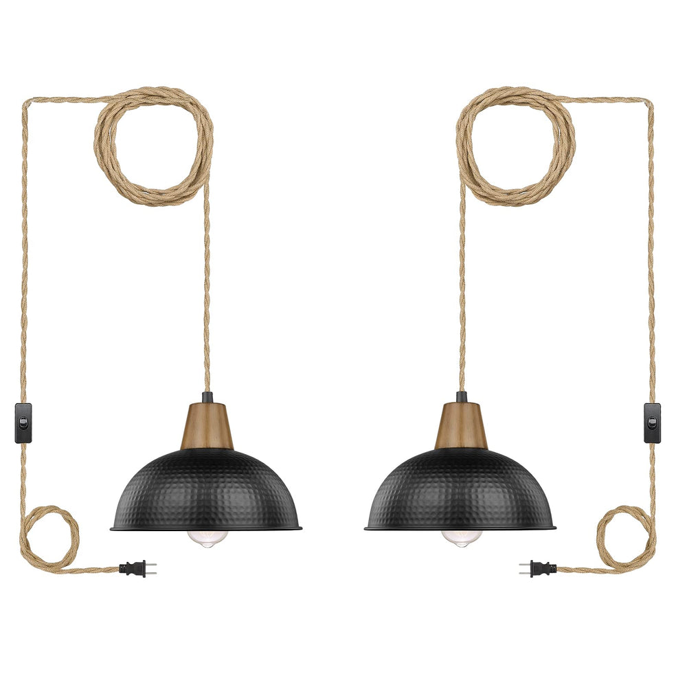 
                  
                    Emliviar 2 Pack Pendant Lights with Plug in Cord, Modern Hanging Light Fixture with Dome Metal Shade for Kitchen Bedroom, Black Finish, GE268MIL-2 BK+WD
                  
                