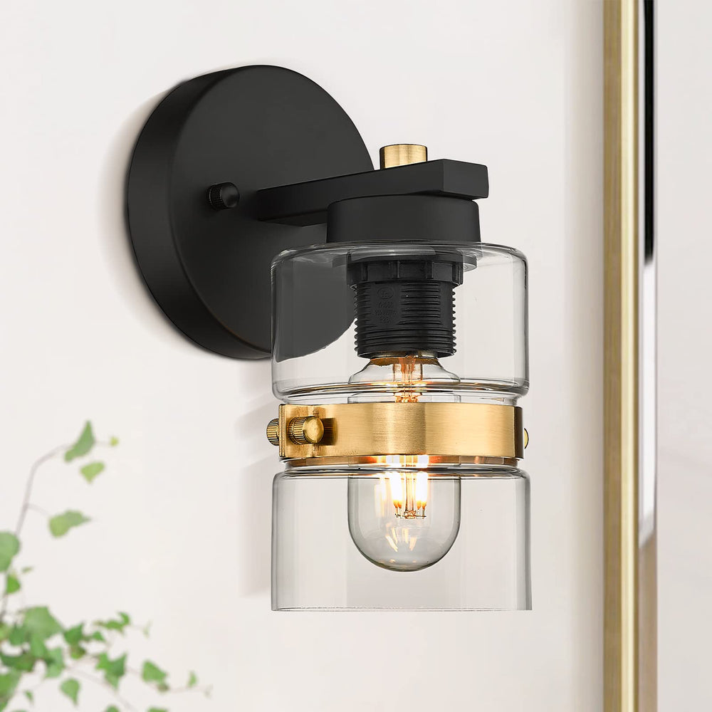 
                  
                    Emliviar 1-Light Modern Bathroom Vanity Light Fixture, Single Sconce Wall Lighting with Clear Glass in Black and Gold Finish, JE258B BK+BG
                  
                