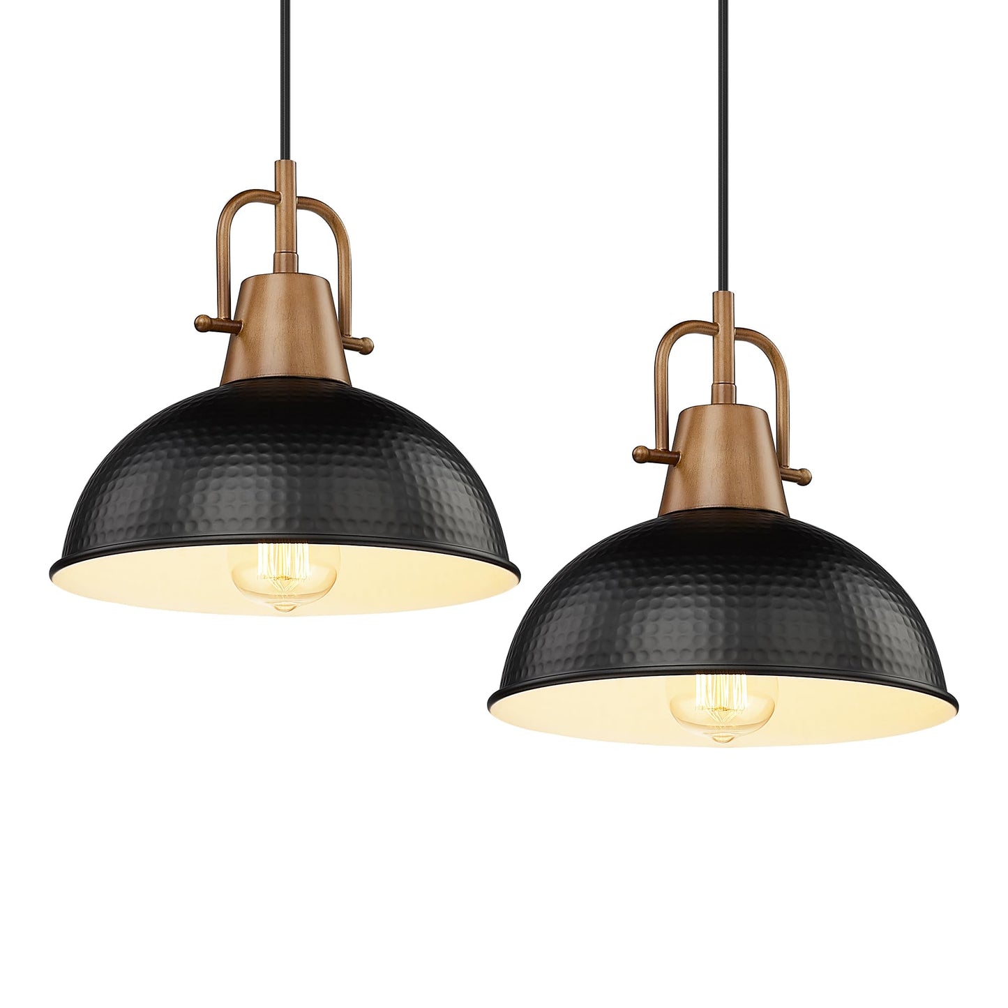 
                  
                    Emliviar 2 Pack Farmhouse Hanging Lamps, 10.2" Pendant Lighting Fixtures with Hammered Metal Shade for Kitchen Bedroom, Black Finish, GE269MIL-2 BK+WD
                  
                
