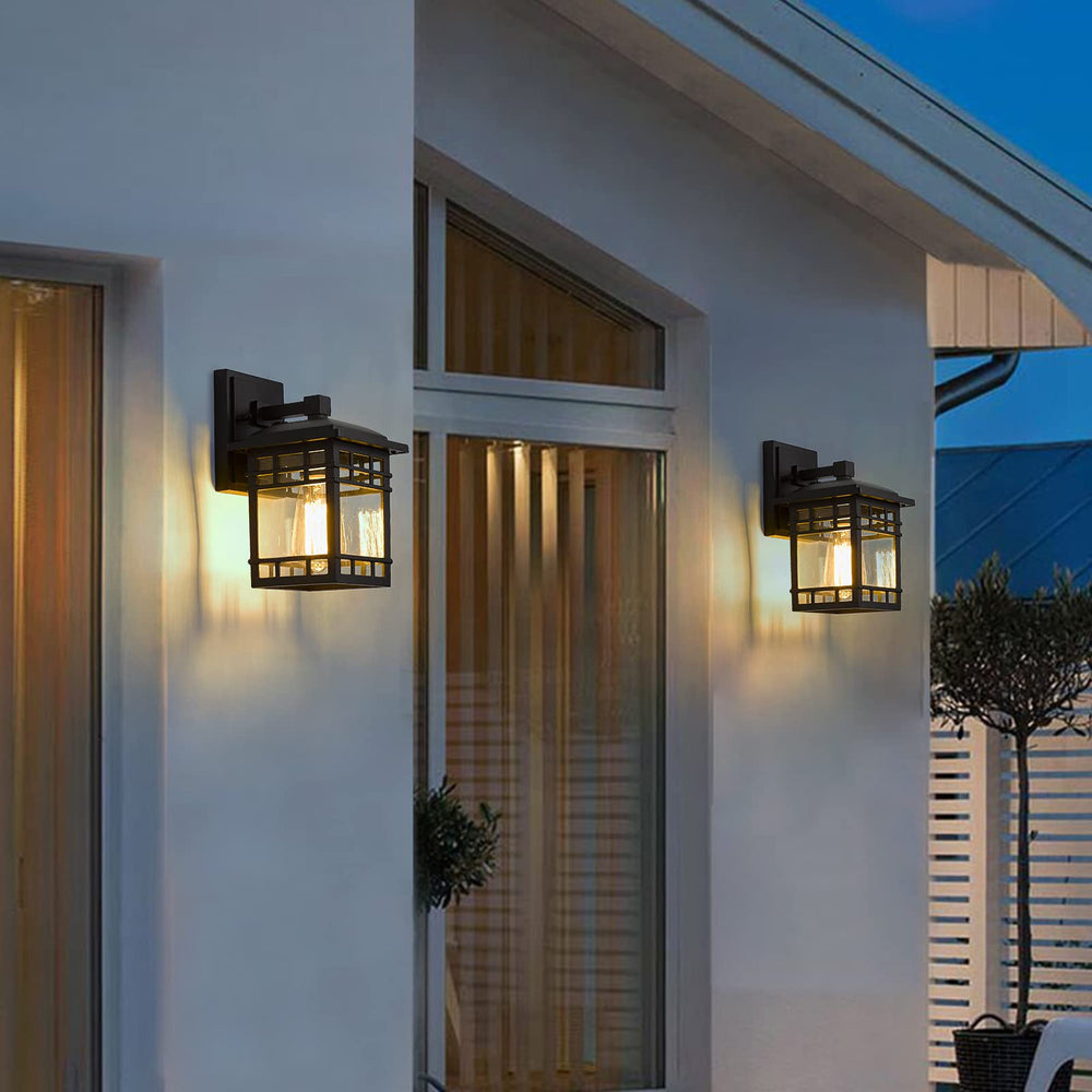 
                  
                    Emliviar Outdoor Wall Lantern 2 Pack - Front Porch Light Wall Mpunt Light Fixture, Black Finish with Seeded Glass,XE228B-2PK BK
                  
                
