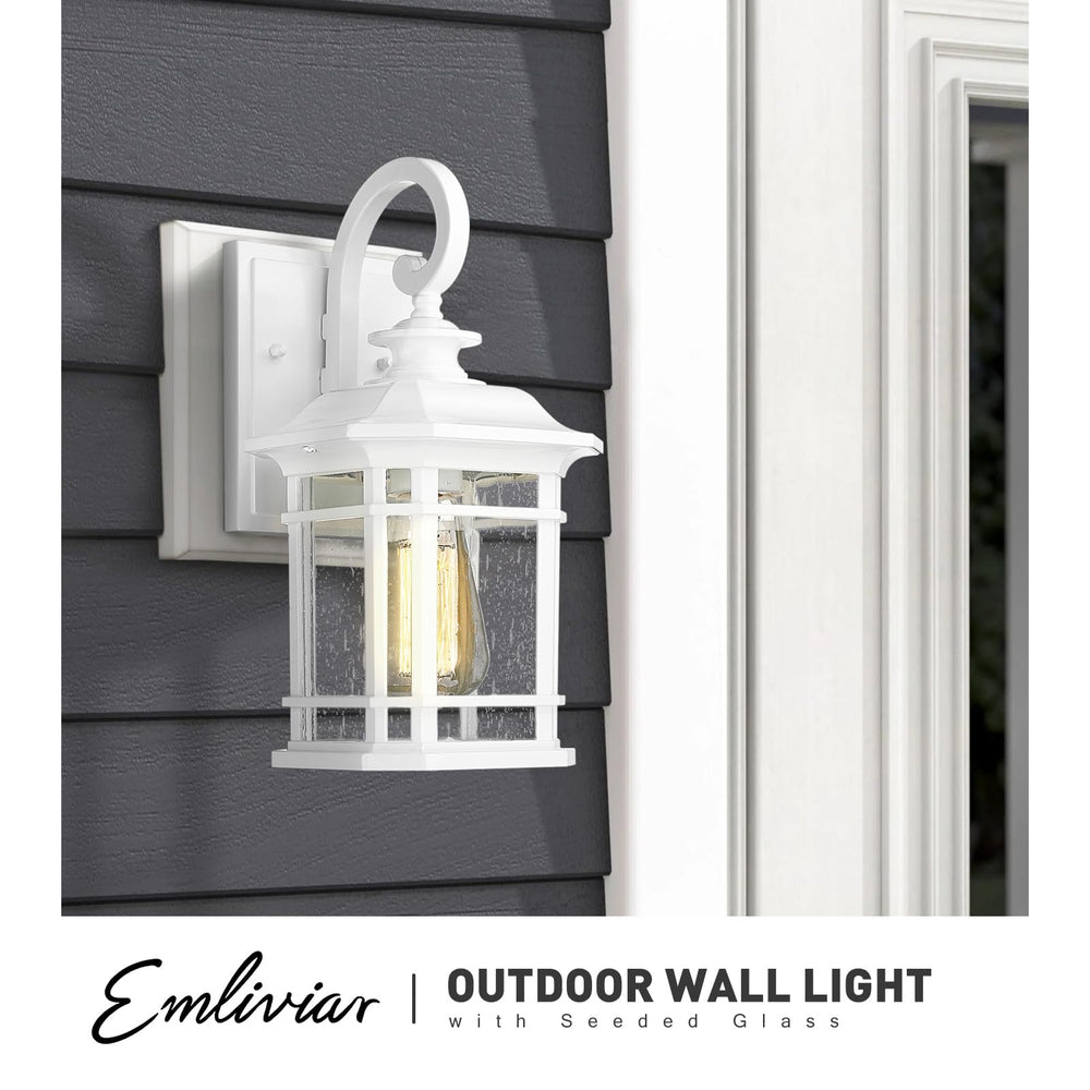 
                  
                    Emliviar 2 Pack Farmhouse Exterior Lights for House, 1-Light Modern Outdoor Wall Lights with Seeded Glass, White Finish, 2084B-2WH
                  
                
