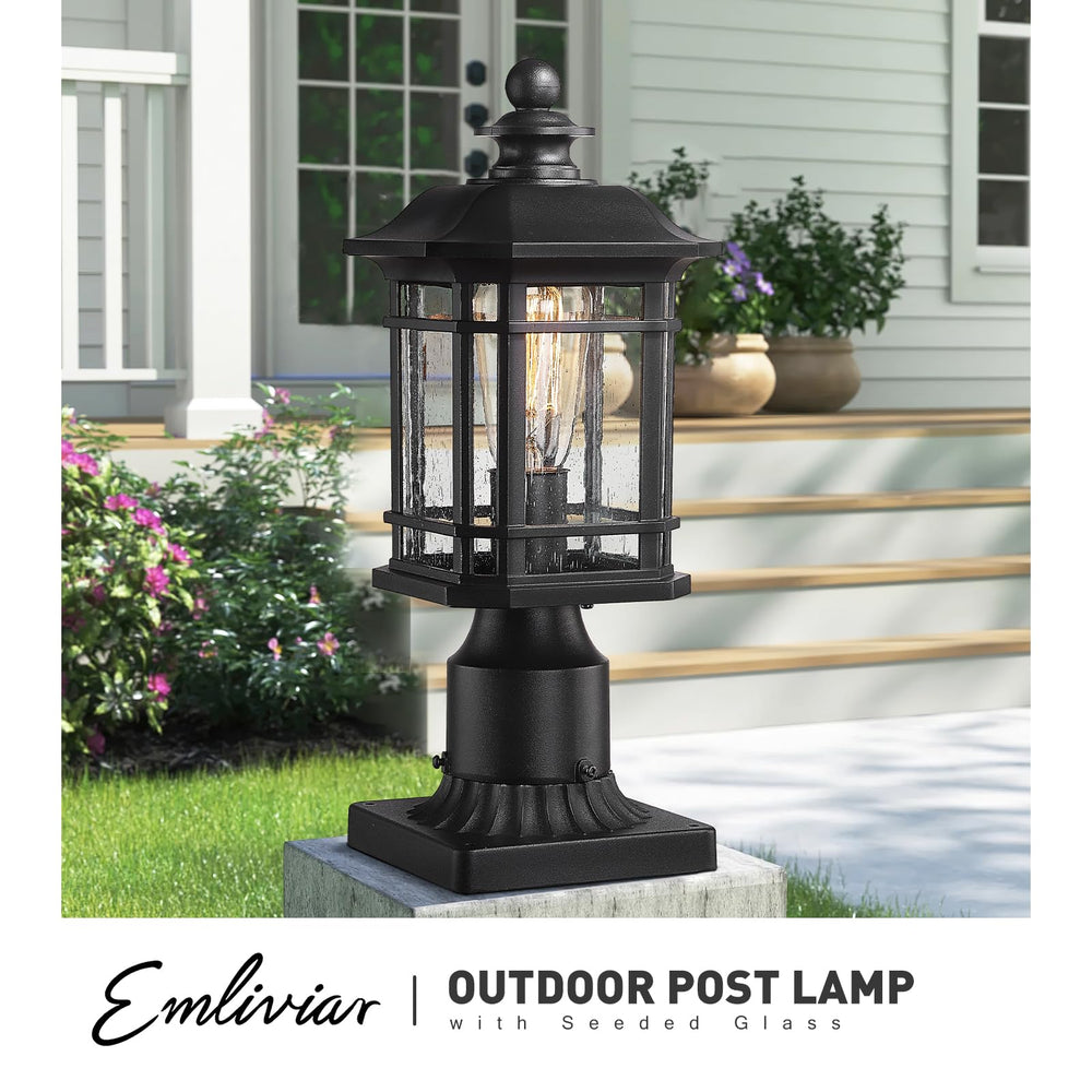 
                  
                    Emliviar Outside Light for Post, Black Outdoor Pole Light Fixture, Aluminum with Seeded Glass, WE270P BK
                  
                