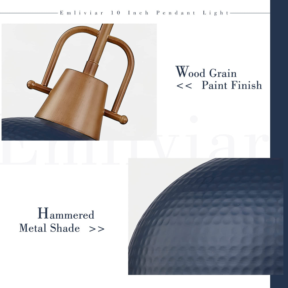 
                  
                    Emliviar Blue Hammered Pendant Light, Metal Haning Lighting Fixtures with Wood Grain Part, GE269MIL BL+WD
                  
                