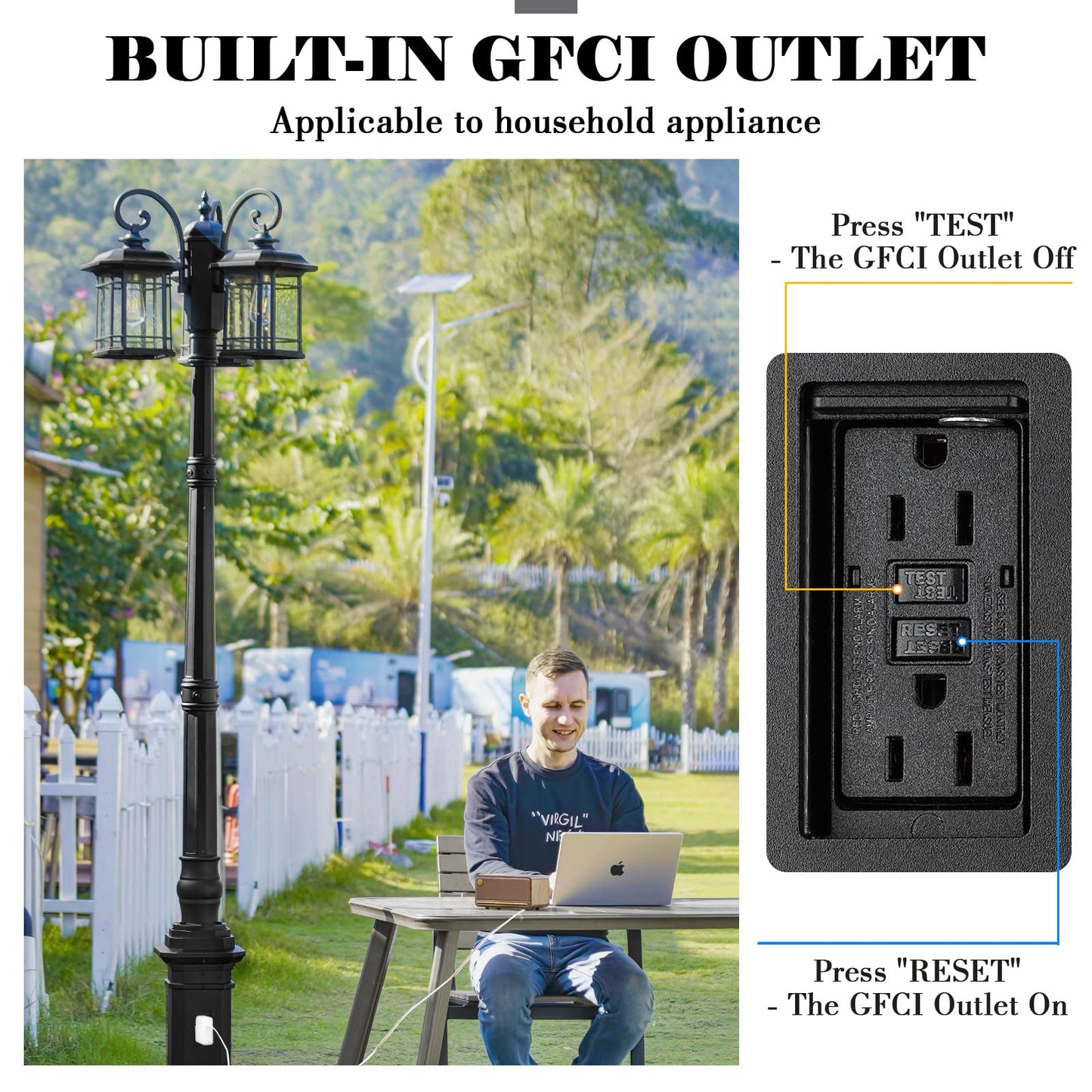 Emliviar Dusk to Dawn Outdoor Lamp Post Light, 3-Light Street Pole