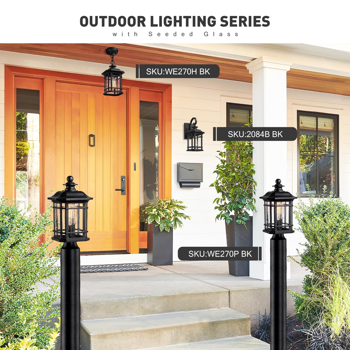 
                  
                    Emliviar Outside Light for Post, Black Outdoor Pole Light Fixture, Aluminum with Seeded Glass, WE270P BK
                  
                