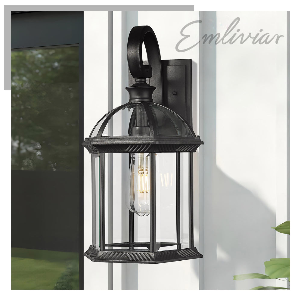 
                  
                    Emliviar 18 Inch Outdoor Wall Lantern for Porch, Large Modern Outdoor Wall Light for House, Clear Glass with Black Finish, DE276B-M BK
                  
                
