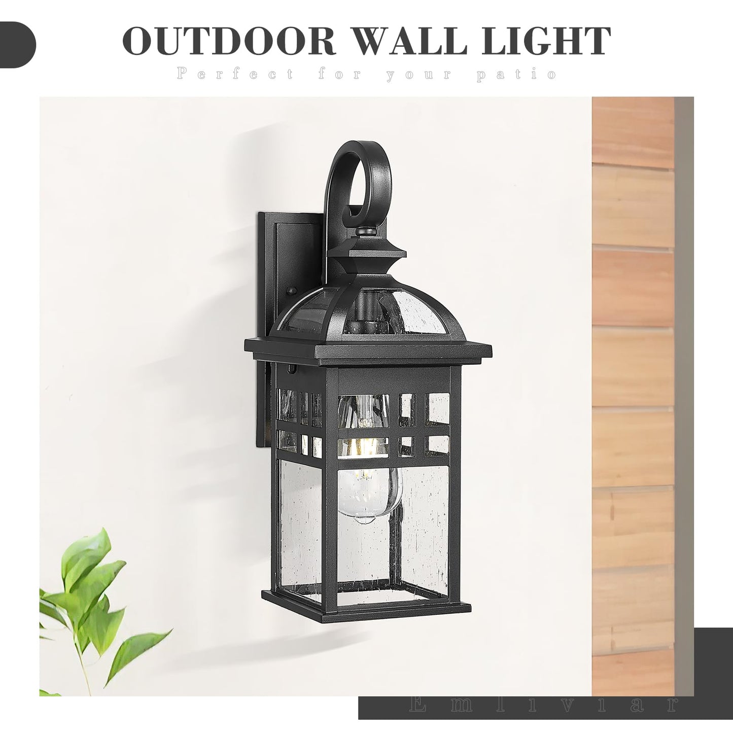 
                  
                    Emliviar 2 Pack Outside Wall Light Fixtures 15", Farmhouse Modern Wall Sconce Light for House Porch, Black Finish in Seeded Glass, DE281-2PK BK
                  
                