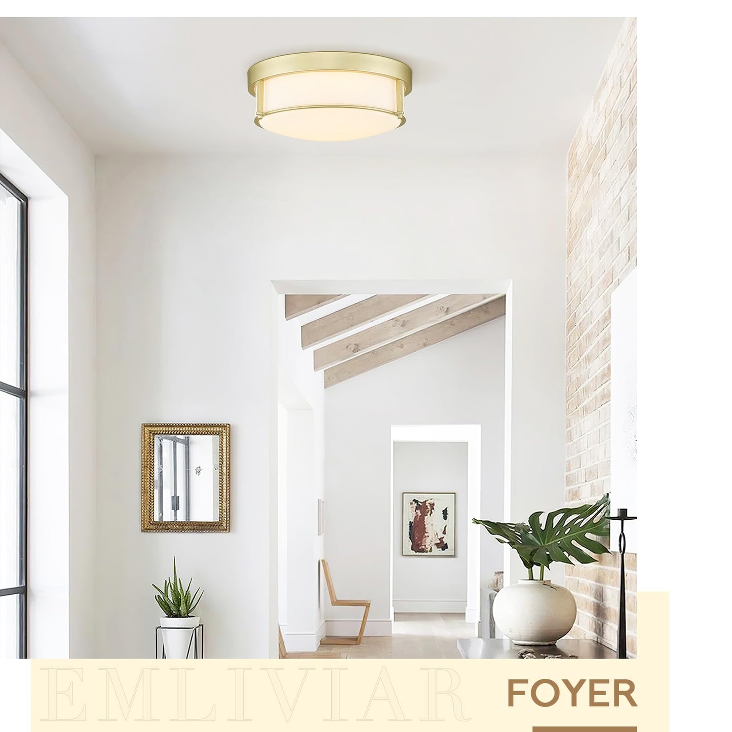 
                  
                    Emliviar 3-Light Modern Ceiling Light Fixture, Vintage Flush Mount Light for Hallway Kitchen Bedroom, Gold Finish with White Frosted Glass Shade, GE263MF AG
                  
                