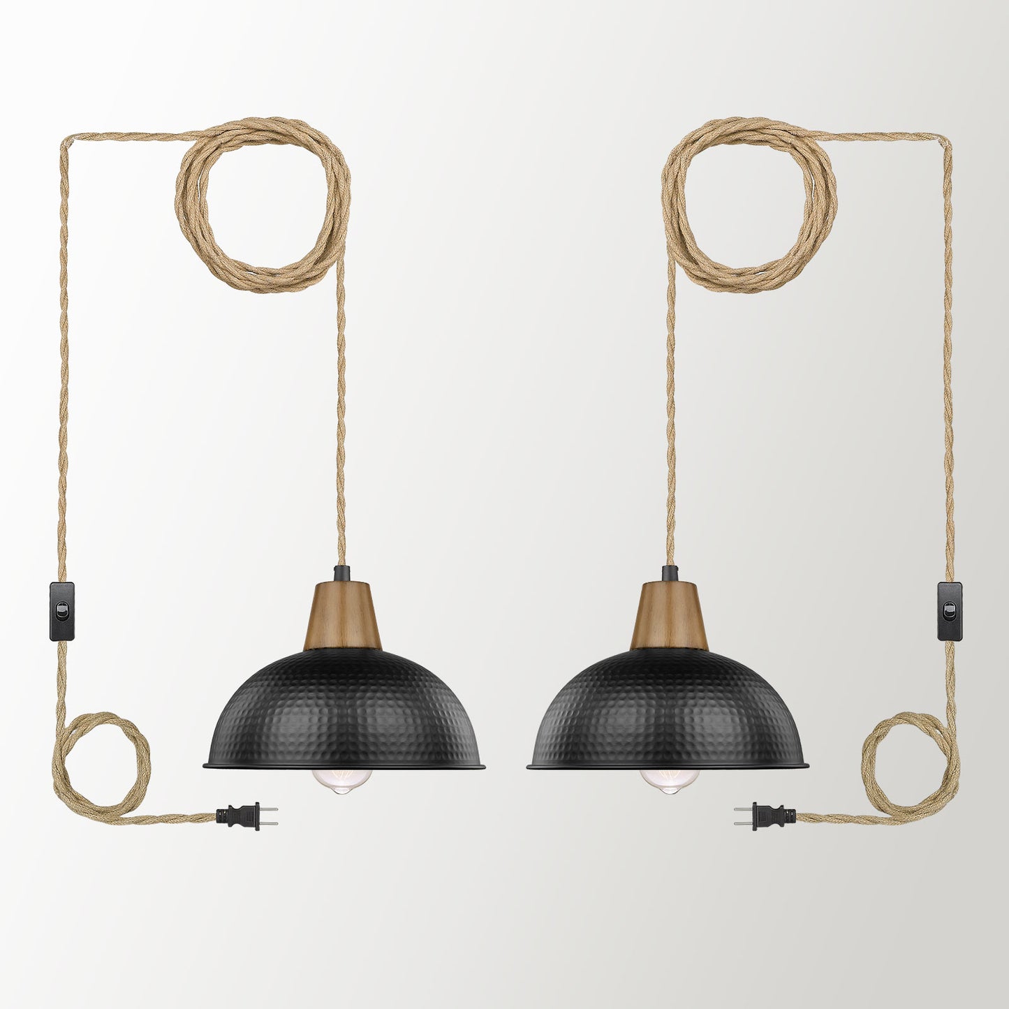 
                  
                    Emliviar 2 Pack Pendant Lights with Plug in Cord, Modern Hanging Light Fixture with Dome Metal Shade for Kitchen Bedroom, Black Finish, GE268MIL-2 BK+WD
                  
                