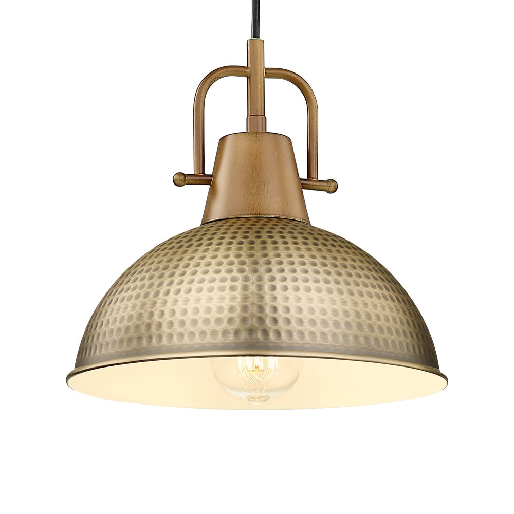Emliviar 1-Light Farmhouse Modern Pendant Light, 10.2 Inch Hanging Lamp for Dining Room, Hammered Metal Dome Shade in Brass Finish, GE269MIL BG+WD