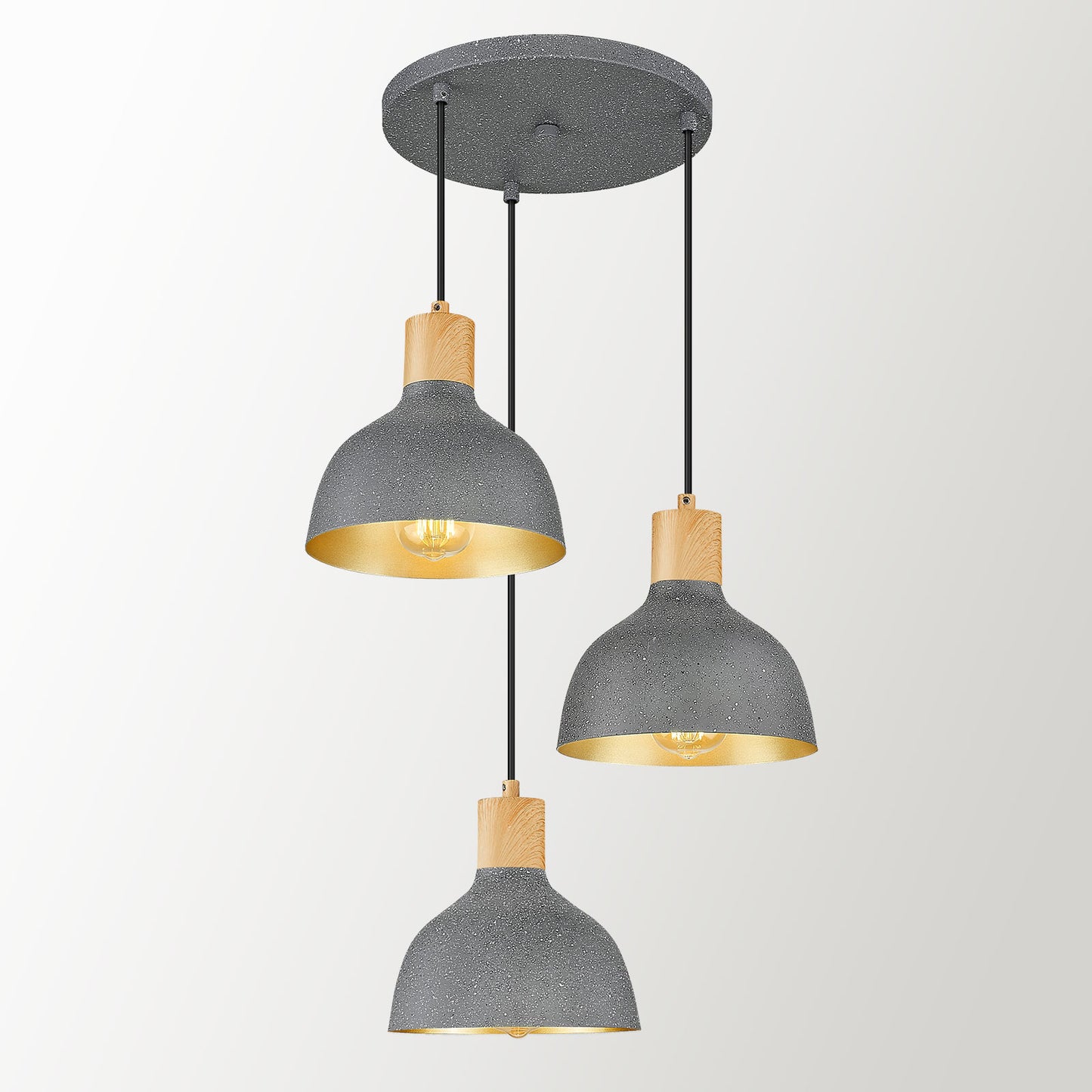 
                  
                    Emliviar 3-Light Cluster Pendant Light, Adjustable Hanging Ceiling Light with Metal Dome Shade for Kitchen Dining Room, Natural Stone Finish, GE273P-3 Grey
                  
                