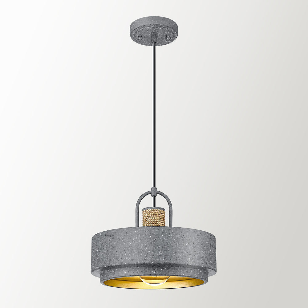 Emliviar 1-Light Industrial Pendant Light, 11 Inch Modern Hanging Light for Kitchen Barn, Metal Lampshade in Natural Stone Finish, GE275MIL Grey