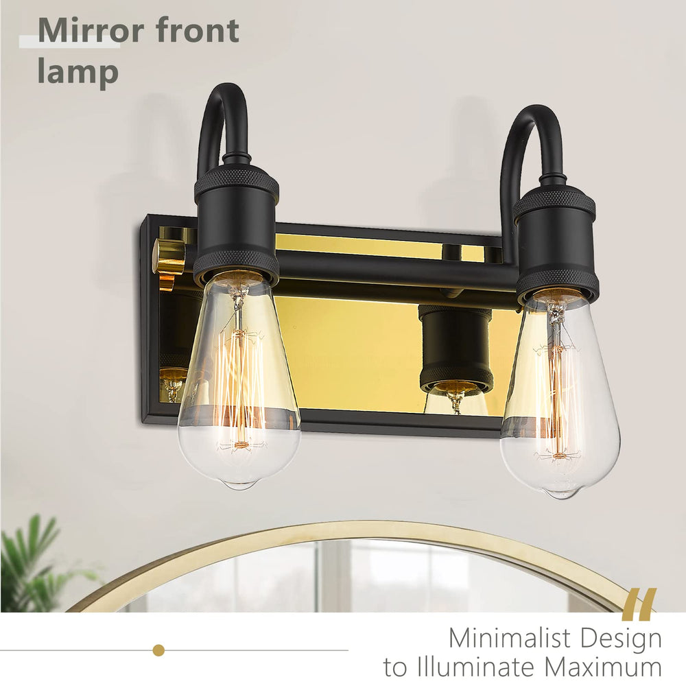 
                  
                    Emliviar 2-Light Black and Gold Vanity Light, Modern Farmhouse Bathroom Light Fixture, Indoor Wall Sconce Lighting for Bedroom Entryway, JE259B-2W BK+BG
                  
                
