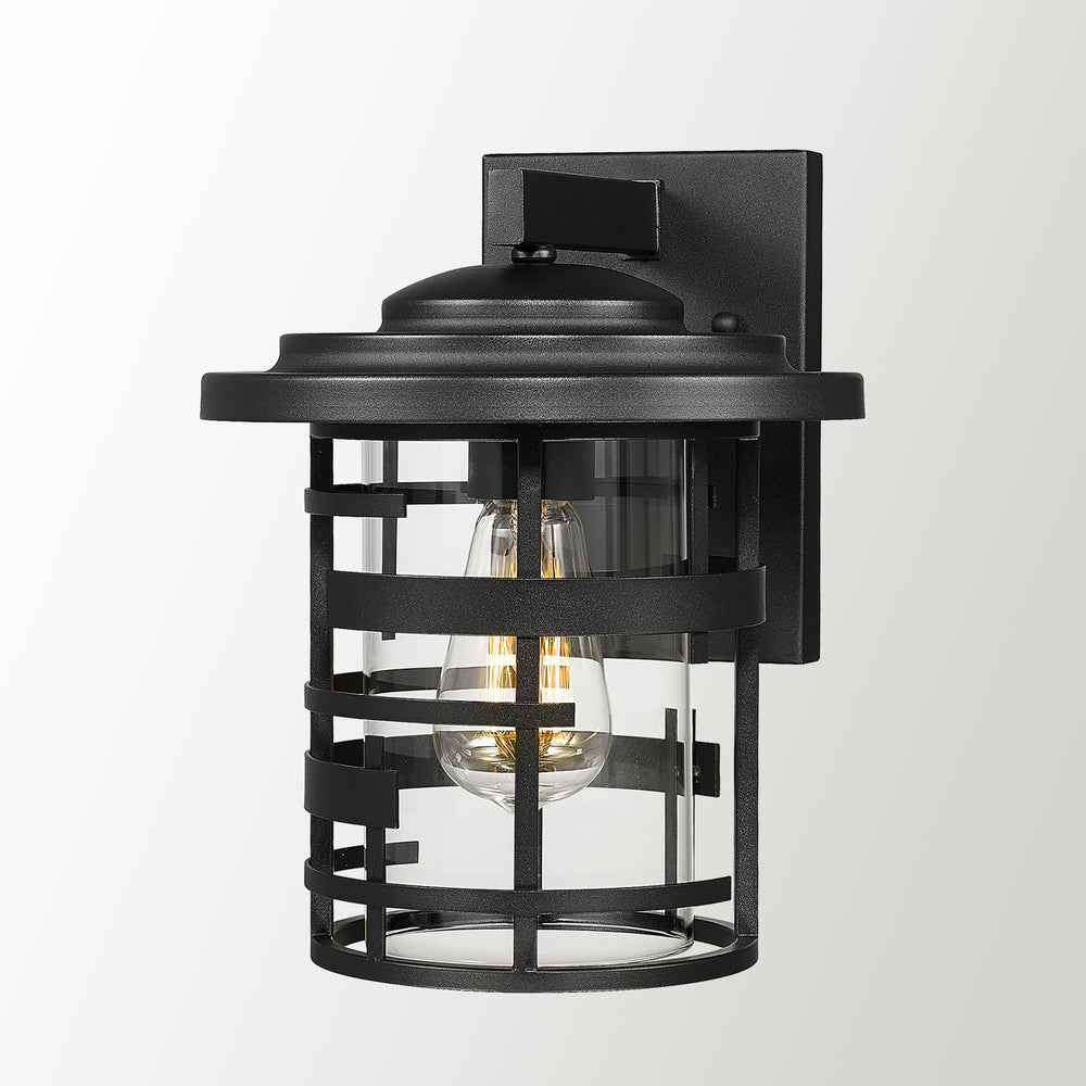 Emliviar 1-Light Farmhouse Outdoor Wall Lantern, Modern Outside Light for House with Clear Glass, Black Finish, LE256B-M BK
