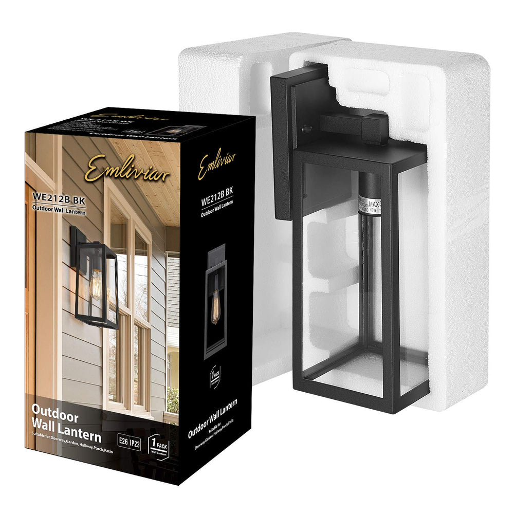 
                  
                    Emliviar Outdoor Wall Lantern, 13.8 Inch 1-Light Exterior Porch Light in Black Finish with Clear Glass,WE212B BK
                  
                