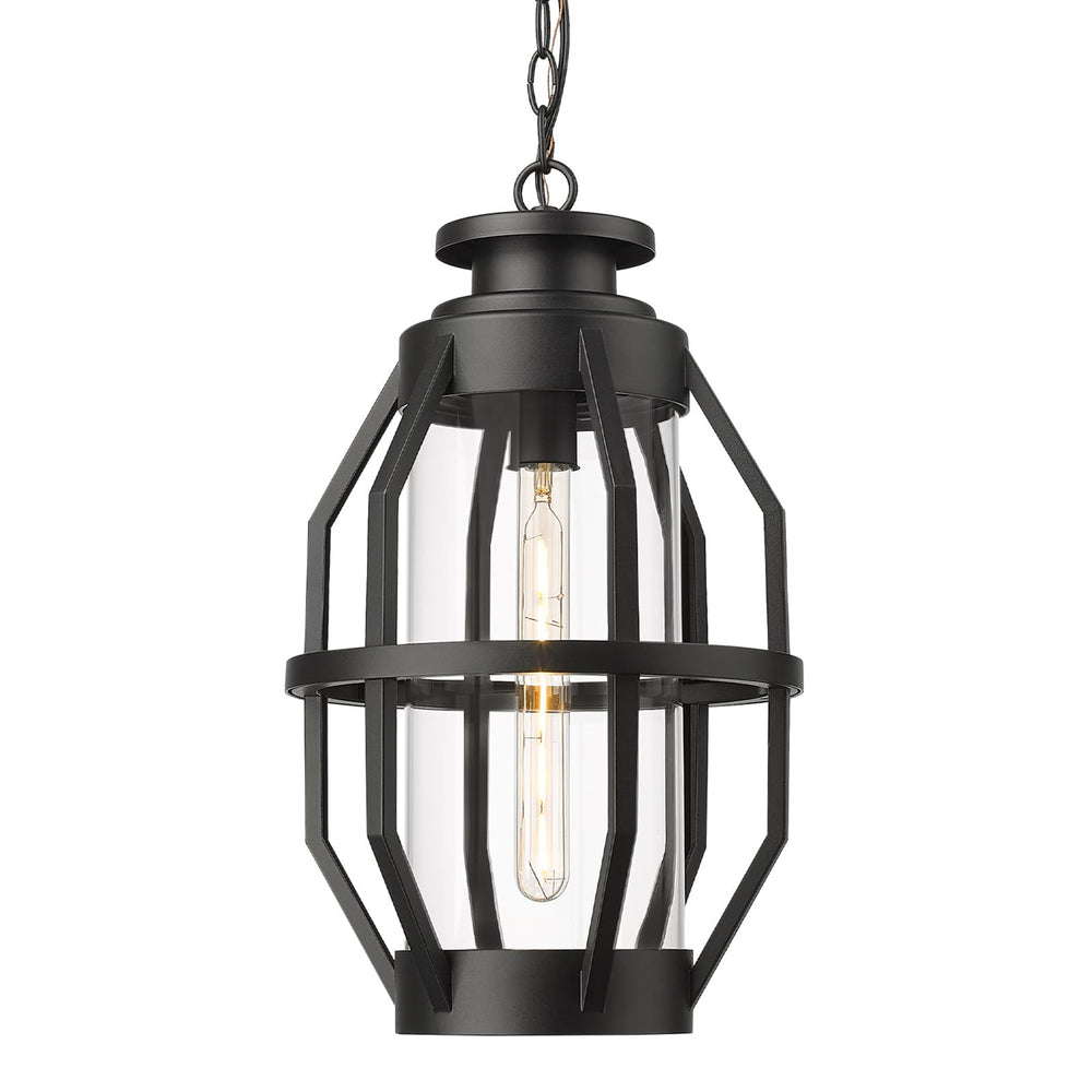 Emliviar 19 Inch Outdoor Pendant Light with Clear Glass, Large Modern Outdoor Hanging Porch Light, Black Finish, WE274H-L BK