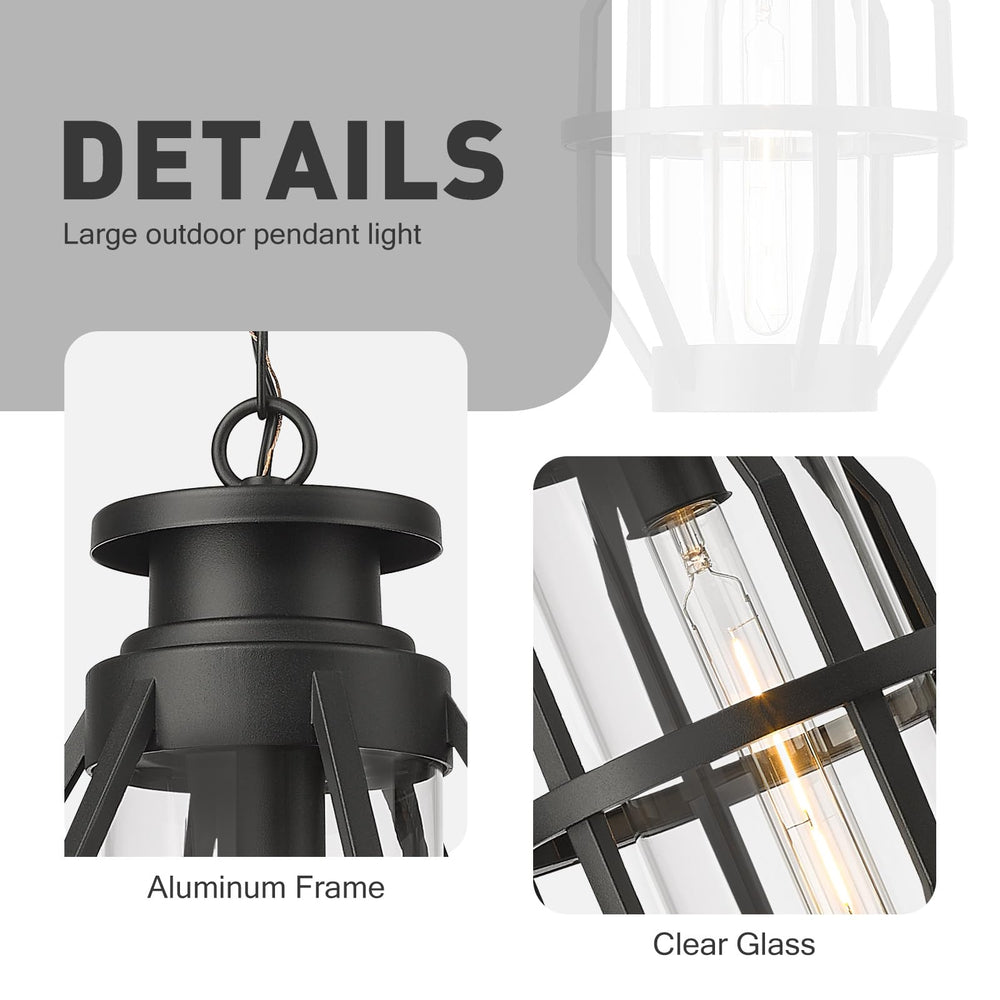
                  
                    Emliviar 19 Inch Outdoor Pendant Light with Clear Glass, Large Modern Outdoor Hanging Porch Light, Black Finish, WE274H-L BK
                  
                