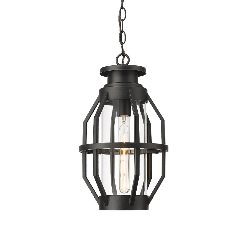 
                  
                    Emliviar Modern Farmhouse Outdoor Hanging Light, 16 Inch Front Porch Pendant Light with Clear Glass, Black Finish, WE274H-M BK
                  
                