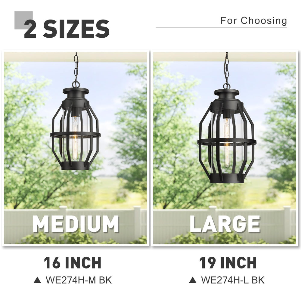 
                  
                    Emliviar Modern Farmhouse Outdoor Hanging Light, 16 Inch Front Porch Pendant Light with Clear Glass, Black Finish, WE274H-M BK
                  
                