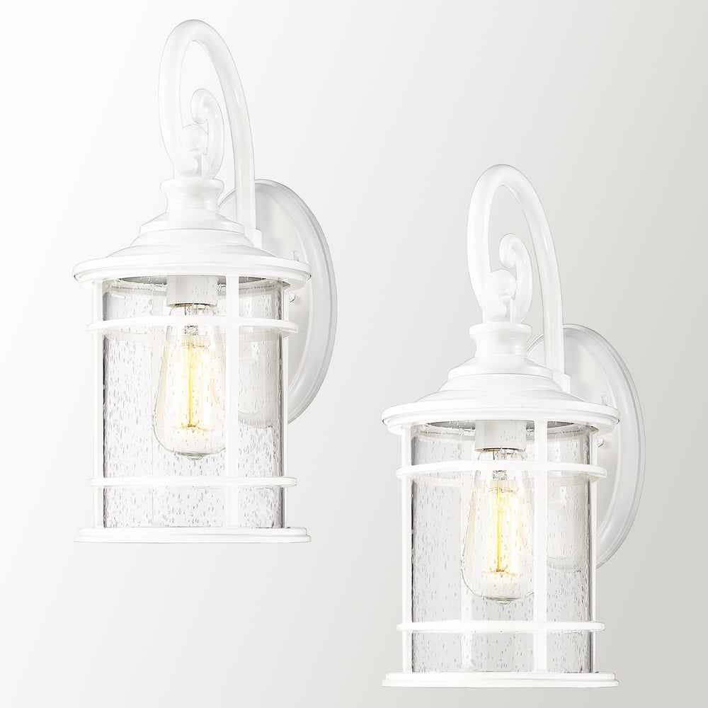 Emliviar 2 Pack Farmhouse Outdoor Wall Lanterns - Modern 12.5 Inch Carriage Lights for House Front Porch, White Finish with Seeded Glass, XE229B-S-2PK WH