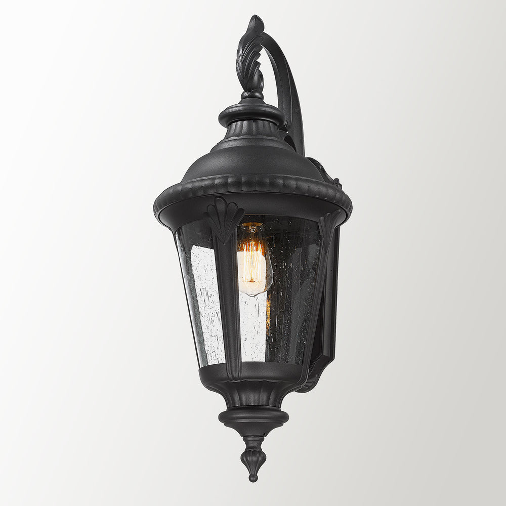 Emliviar Large Outdoor Wall Light Fixtures for Porch, Outdoor Carriage Light with Seeded Glass, Black Finish, XE265B BK