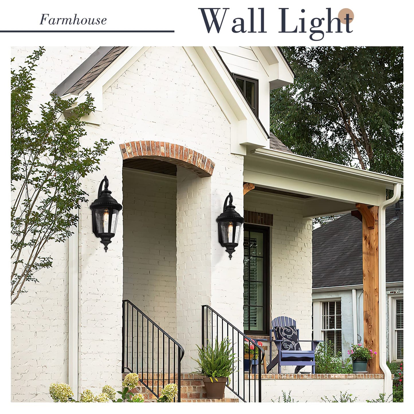 
                  
                    Emliviar Large Outdoor Wall Light Fixtures for Porch, Outdoor Carriage Light with Seeded Glass, Black Finish, XE265B BK
                  
                