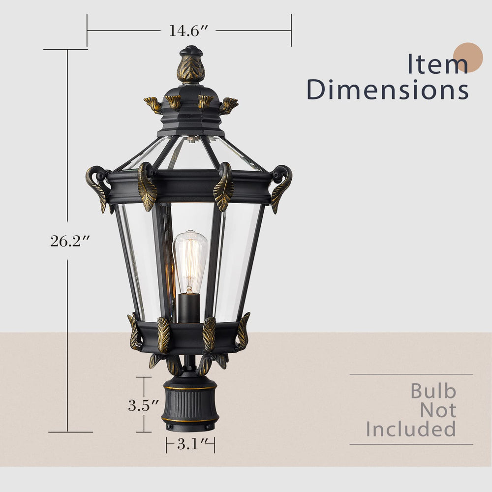 
                  
                    Emliviar Large Outdoor Post Light, 26 Inch Vintage Exterior Pole Lantern for House Patio, Black Finish with Clear Glass Shade, XE267P BG
                  
                