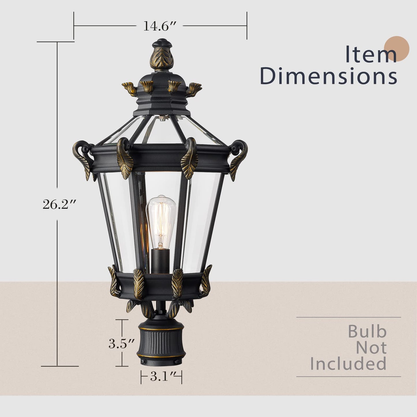 
                  
                    Emliviar Large Outdoor Post Light, 26 Inch Vintage Exterior Pole Lantern for House Patio, Black Finish with Clear Glass Shade, XE267P BG
                  
                