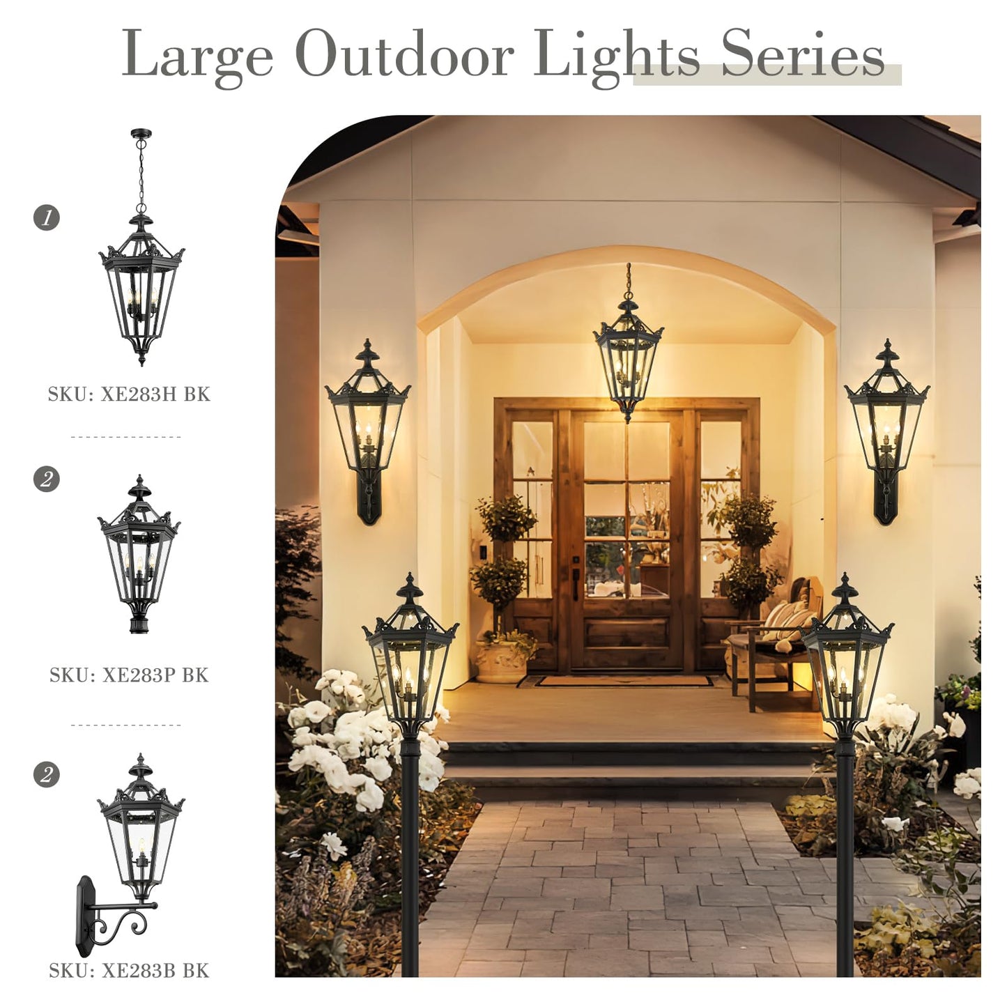 
                  
                    Emliviar 41 inch Vintage Outdoor Wall Light, 3-Light Extra Large Exterior Wall Lantern Outside House with Seeded Glass, Black Finish, XE283B BK
                  
                
