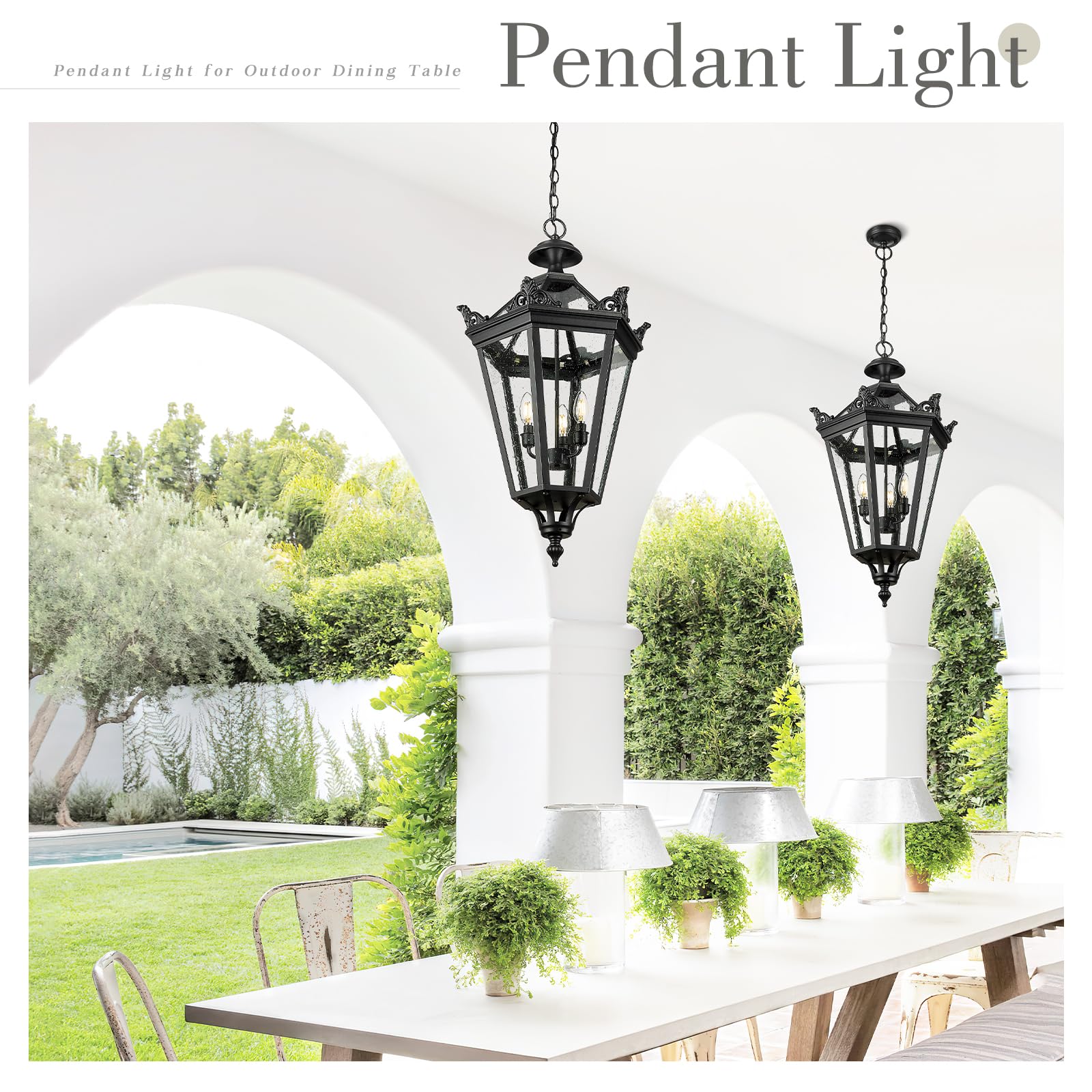 32 Inch Outdoor Large Hanging Light with Seeded Glass | Emliviar