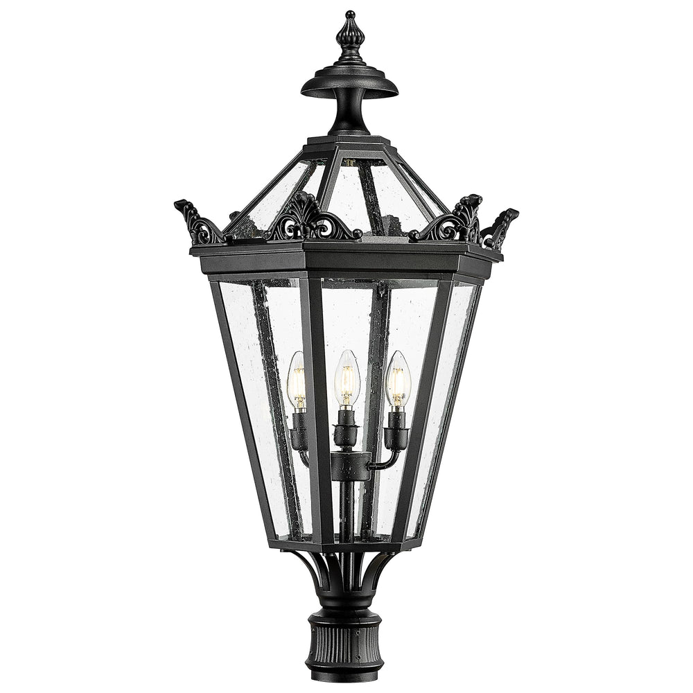 
                  
                    Emliviar Outdoor Large Post Lantern Light 33 Inch, Exterior Pillar Lamp for House Garden, Die-Cast Aluminum with Seeded Glass Shade, Black Finish, XE283P BK
                  
                