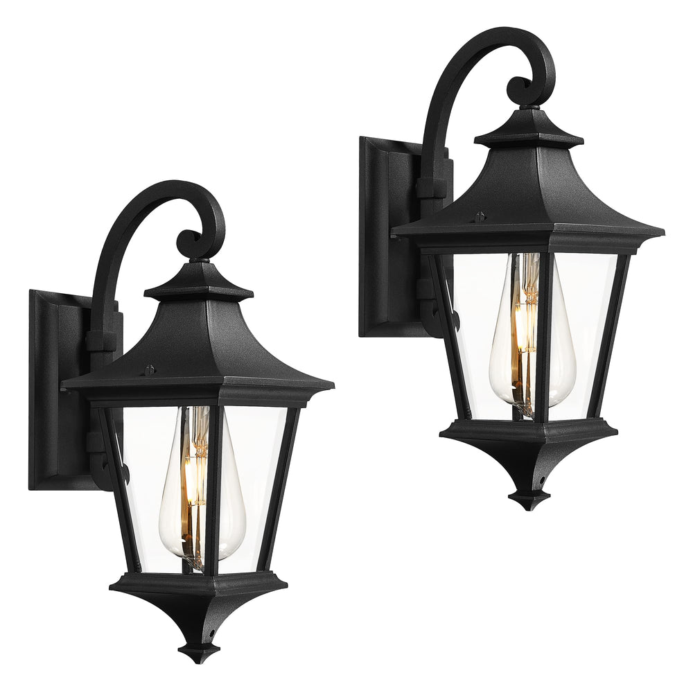 
                  
                    Emliviar 15 Inch Outdoor Wall Lantern, Modern Outside Front Door Lights, Black Finish with Seeded Glass, XE292B BK
                  
                