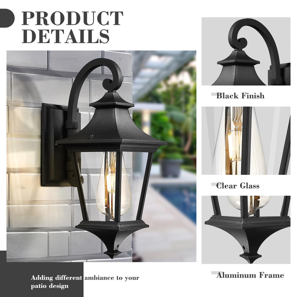 
                  
                    Emliviar 15 Inch Outdoor Wall Lantern, Modern Outside Front Door Lights, Black Finish with Seeded Glass, XE292B BK
                  
                