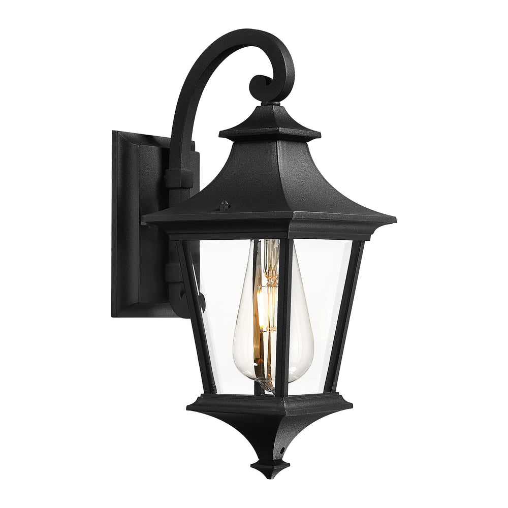 Emliviar 15 Inch Outdoor Wall Lantern, Modern Outside Front Door Lights, Black Finish with Seeded Glass, XE292B BK