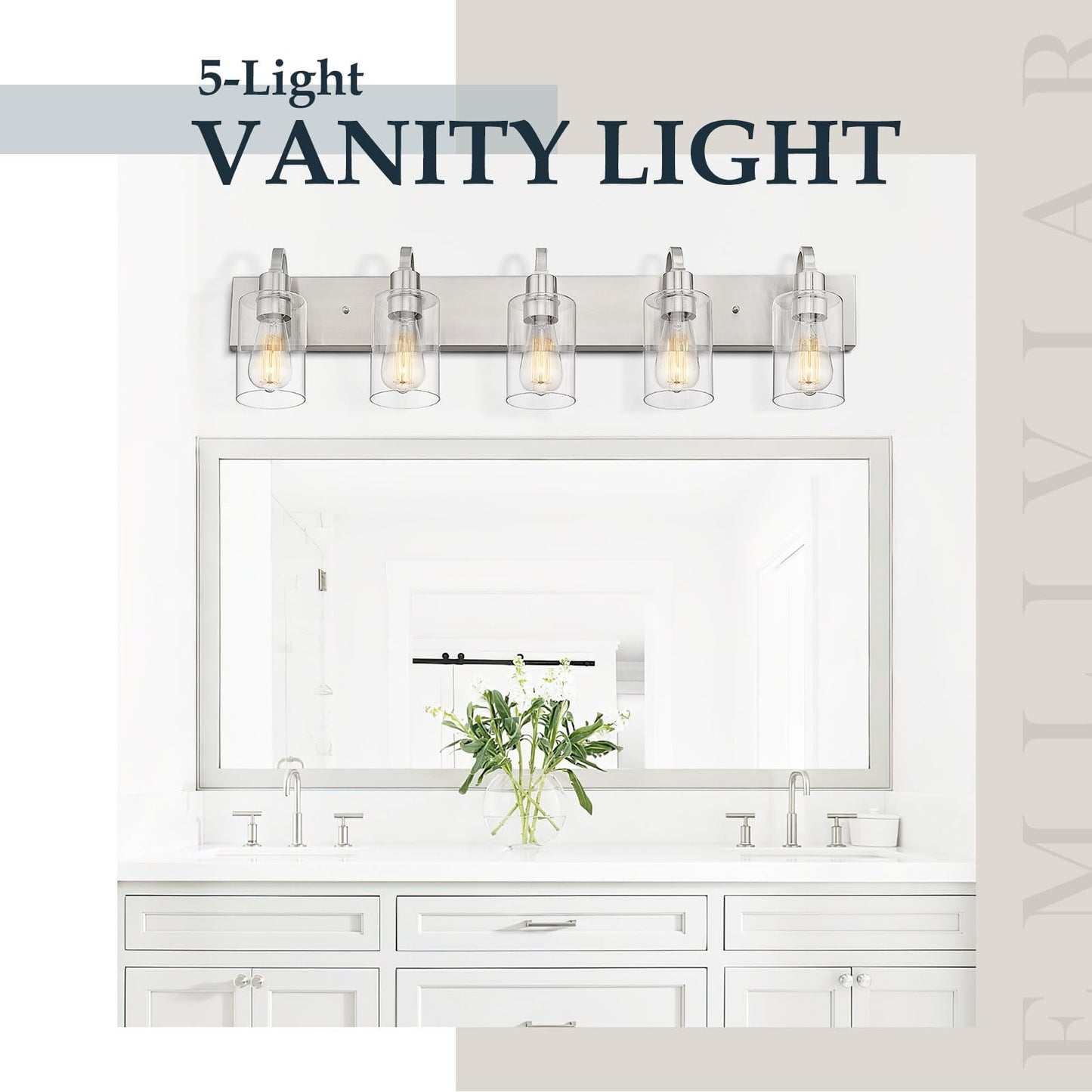 
                  
                    Emliviar 5-Light Bathroom Vanity Light Fixture, 37" Bath Wall Light Fixtures in Brushed Nickel Finish with Clear Glass, YCE237B-5W BN
                  
                