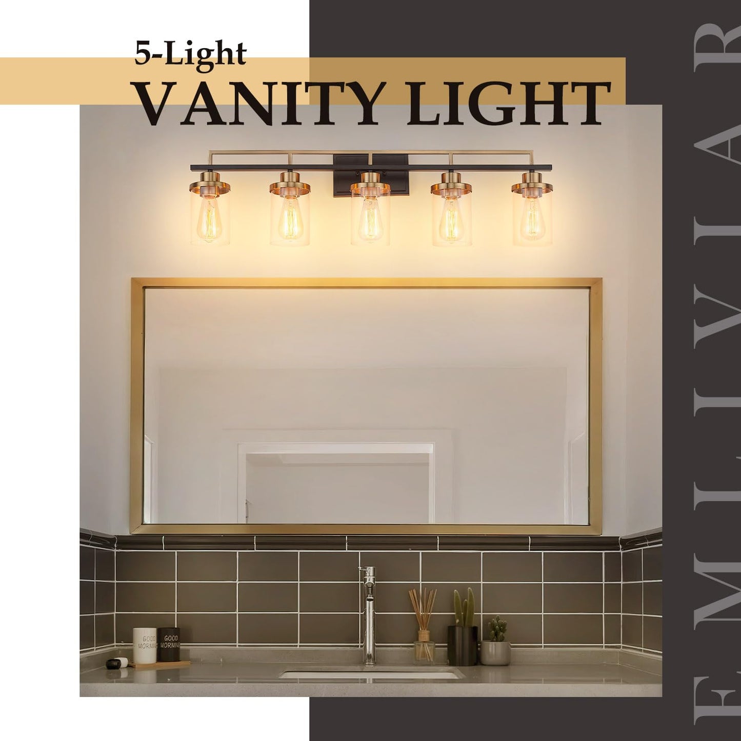 
                  
                    Emliviar 36 Inch 5-Light Bathroom Light Fixtures with Clear Glass Shade, Modern Vanity Lights Over Mirror for Bathroom, Bedroom, Hallway, Black and Gold Finish, YCE238B-5W BK+BG
                  
                