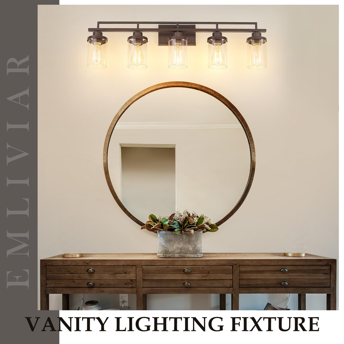 
                  
                    Emliviar 5-Light Rustic Vanity Light Fixture for Bathroom, 36" Farmhouse Bathroom Wall Lighting, Oil Rubbed Bronze Finish with Clear Glass, YCE238B-5W ORB
                  
                