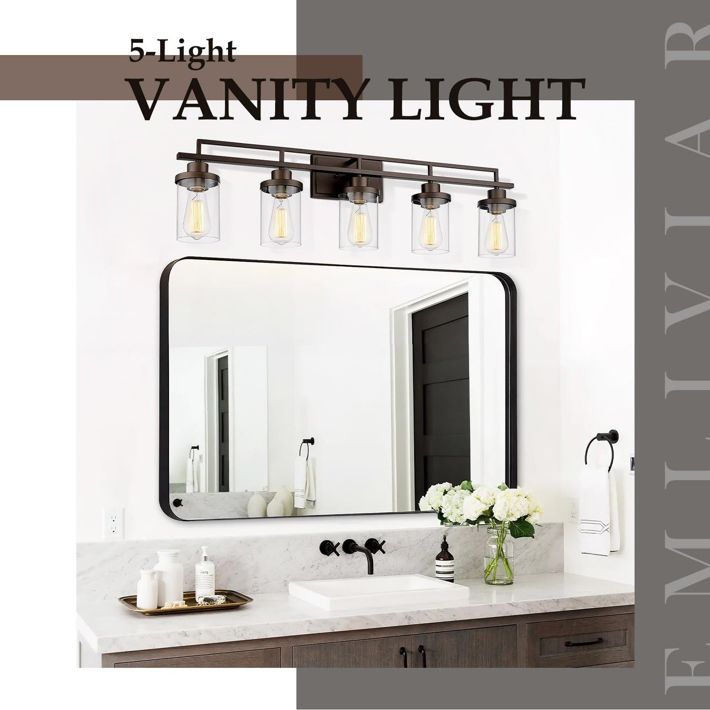 
                  
                    Emliviar 5-Light Rustic Vanity Light Fixture for Bathroom, 36" Farmhouse Bathroom Wall Lighting, Oil Rubbed Bronze Finish with Clear Glass, YCE238B-5W ORB
                  
                